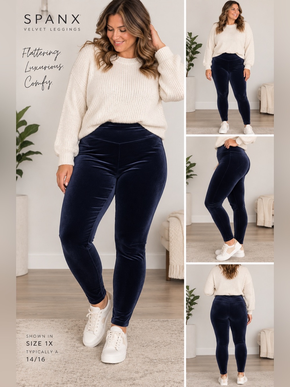 Spanx Velvet Leggings Size 1X Navy Blue High Rise